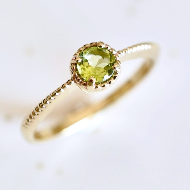 【ジュエリー】K10 イエローゴールド ペリドット 一粒石 シンプル リング 指輪 保証書付　NR-1838