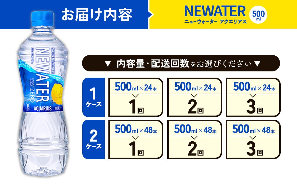 【本数/発送回数 選べる】アクエリアス ニューウォーター 500ml