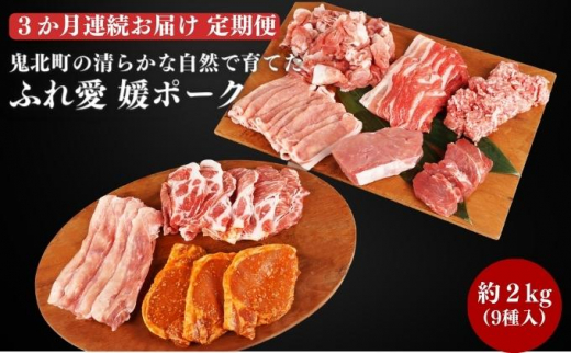 
3か月連続お届け 豚肉定期便！鬼北町の清らかな自然で育てた ふれ愛 媛ポーク 約2kg【3回お届け】[№5557-0235]
