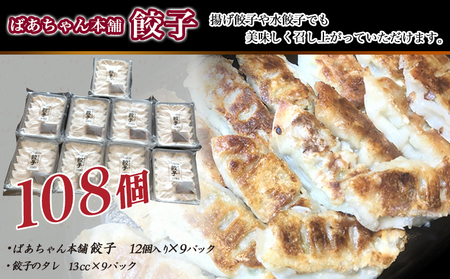 【お中元】ばあちゃん本舗餃子108個_AA-1514-SG_(都城市) ばあちゃん本舗餃子 12個入り×9パック 豚肉とキャベツ 餃子のタレ付 焼き餃子 揚げ餃子 水餃子 おかず お中元 夏ギフト