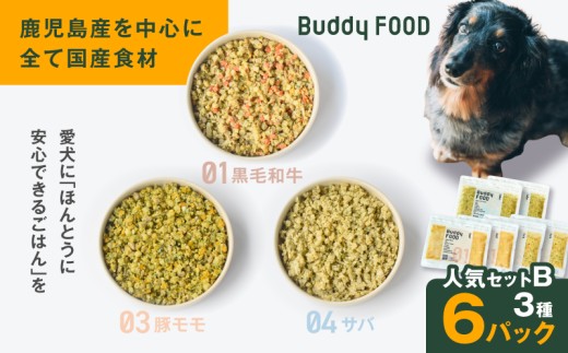Buddy FOOD 人気セットB 3種6パック（黒毛和牛、豚モモ、サバ）　K390-001_12