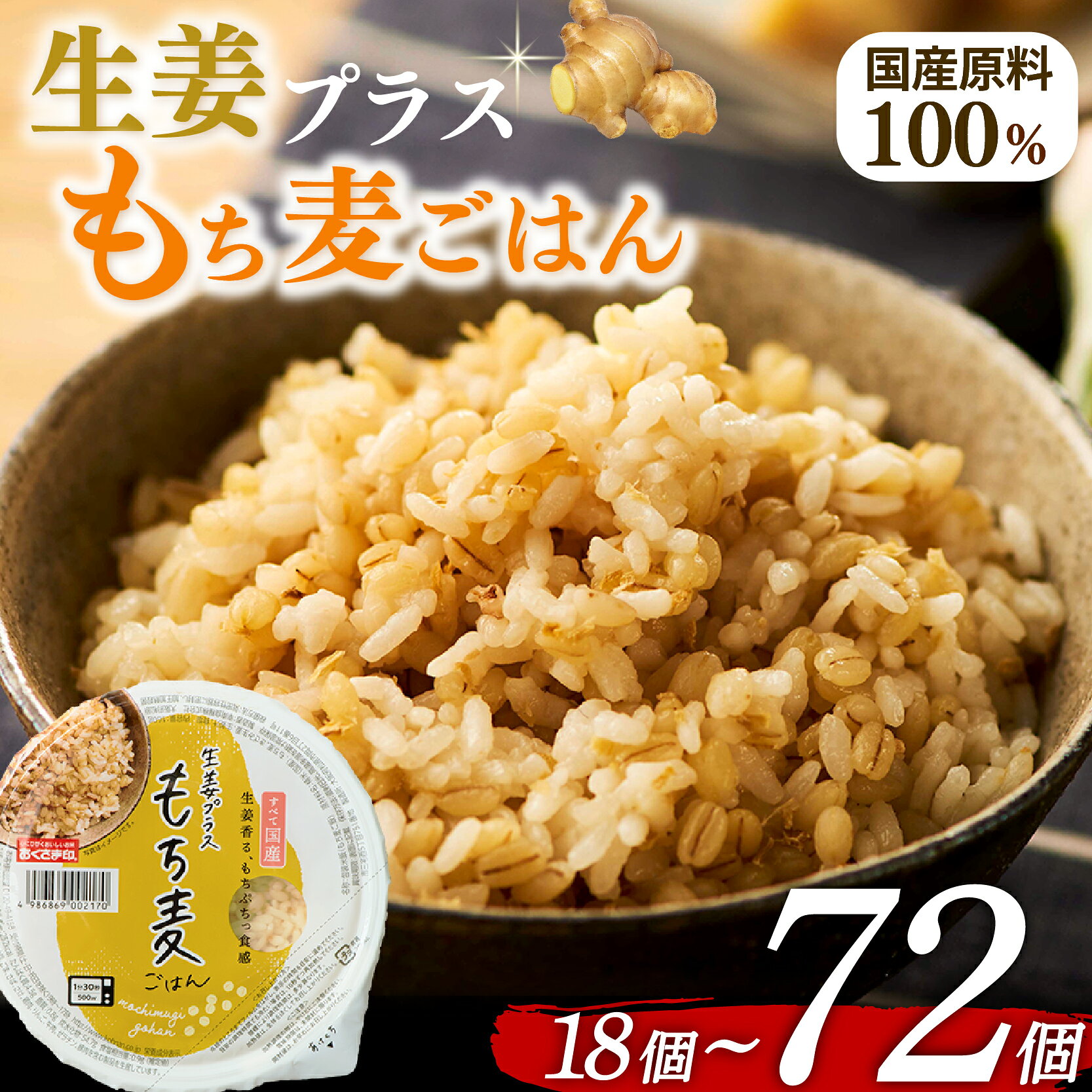 【ふるさと納税】 生姜プラスもち麦 ごはんパック 選べる 個数 160g 18個-72個 生姜 もち麦 米 ごはん ご飯 こめ パックライス パックご飯 パックごはん ご飯パック ごはんパック パック ライス 備蓄 防災 レンジ 温めるだけ 健康 レトルト 国産 食物繊維 個包装