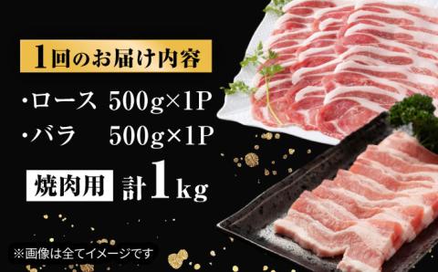 【全6回定期便】【ふわっとまろやかな口どけ。五島の自然の恩恵をうけた豚肉！】五島美豚 焼肉セット （ロース・バラ 1kg×6回 計6kg）【ごとう農業協同組合】 [PAF011]