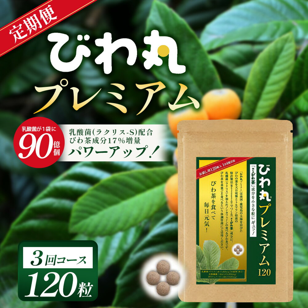 【ふるさと納税】【定期便 全3回】≪3ヶ月連続で毎月お届け≫ びわ丸プレミアム ≪1回あたり(120粒入×1袋) ≫ 健康補助食品 びわ茶含有加工食品 TO-10-NP| 国産 びわ茶 びわの葉 サプリメント 乳酸菌 ノンカフェイン ポリフェノール ネコポス 鹿児島県 南大隅町