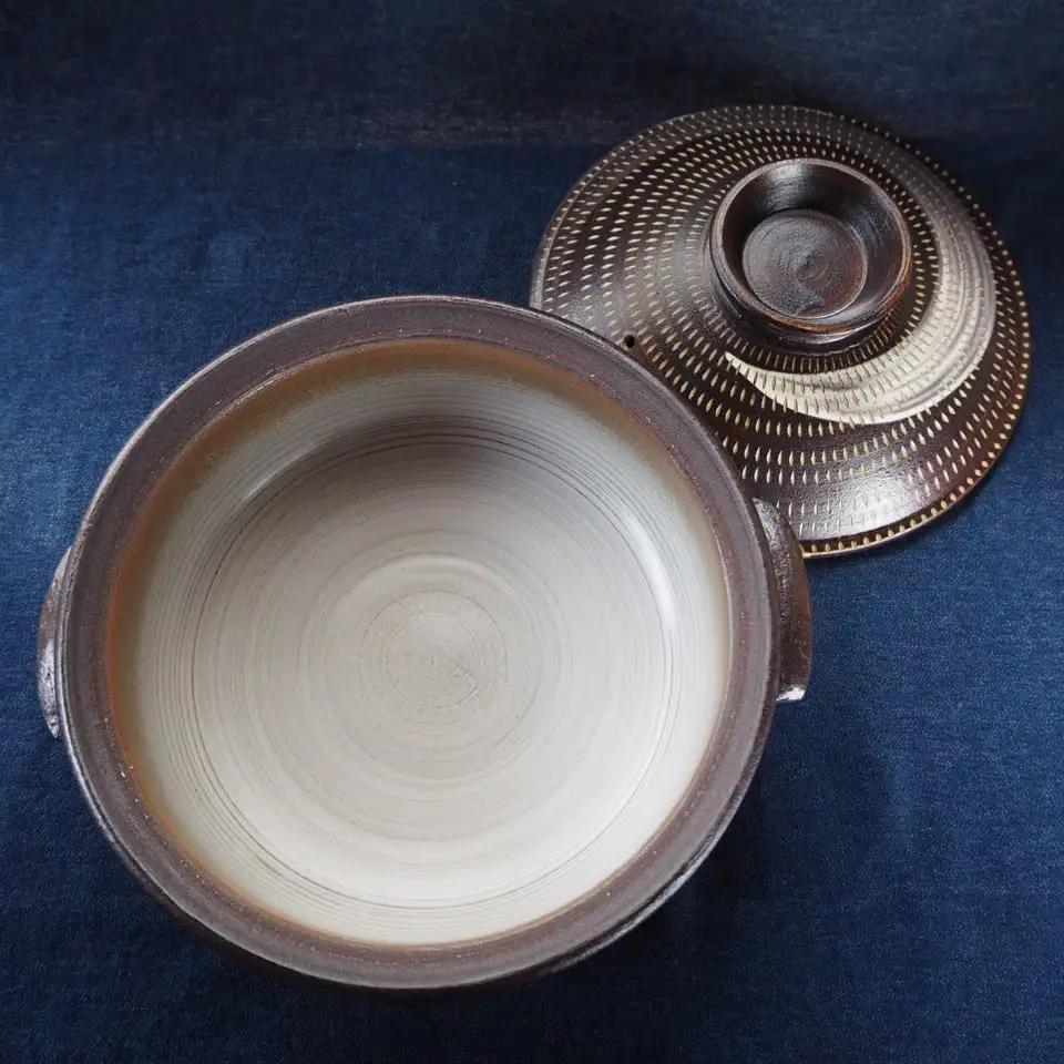 小石原焼黒飛鉋土鍋3人～4人用（Mサイズ）直径約26cm H43-S