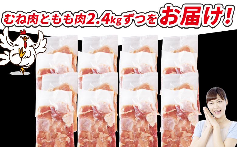 ＜宮崎県産若鶏切身 4.8kg（むね肉 300g×8袋 もも肉 300g×8袋）＞ 3か月以内に順次出荷 【 セット 詰め合わせ からあげ 唐揚げ カレー シチュー BBQ 煮物 チキン南蛮 小分け 