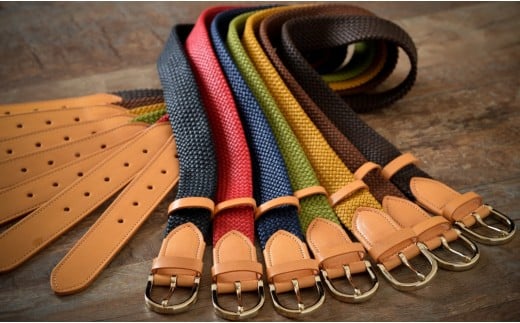 [P027] 組紐ベルト「kumeemo」レザーコンビ（30mm）　ライトグリーン