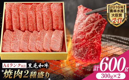 A5 A4 ランク 厳選 黒毛和牛 焼肉 2種盛り 600g《45日以内に出荷予定(土日祝除く)》熊本県 大津町 和牛焼肉LIEBE ステーキ 冷蔵 リーベ