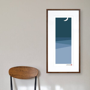 【絵画】 和紙アート 「藍色の月夜」 額装サイズ 300mmx600mm 阿波紙 【 ピエゾグラフ 和紙 額入り 額縁付 アート インテリア 現代版画 絵画 版画 贈り物 贈答 プレゼント ギフト 綾