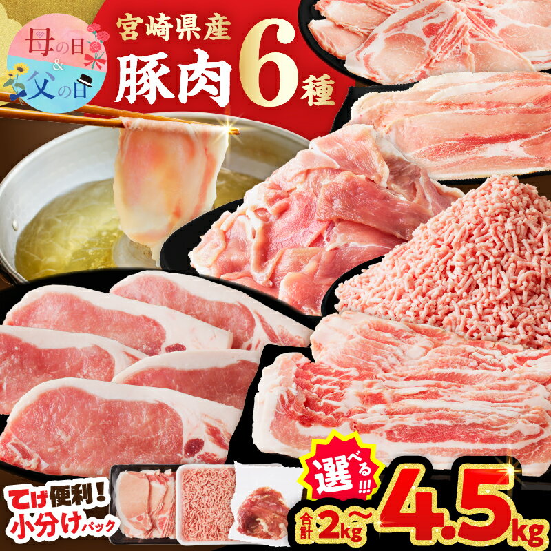 【ふるさと納税】【内容量・2週間以内・発送月が選べる】宮崎県産 豚肉 6種 ＼てげスゲーセット／ 2kg 3kg 4.5kg セット 肉 豚バラ 豚バラ肉 モモ ロース ミンチ スライス 切り落とし しゃぶしゃぶ ハンバーグ 国産 小分け 真空パック ギフト 都農町 送料無料 母の日 父の日