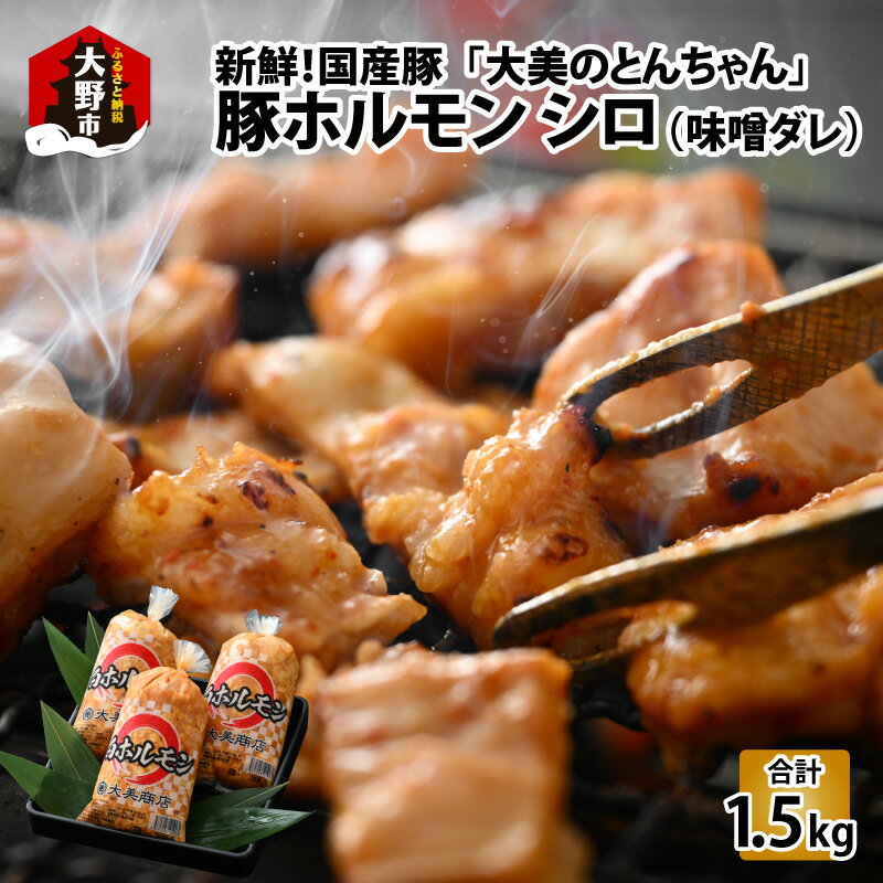【ふるさと納税】大美のとんちゃん（白）豚ホルモン シロ 味噌ダレ 1.5kg（500g×3パック）【2025年1月16日以降、順次発送】[A-015002] ホルモン ビール 焼肉 老舗 網焼き 鉄板焼き タレ漬け もつ 味付け 豚肉小分け ハイボール 精肉店 鶏肉専門店 国産
