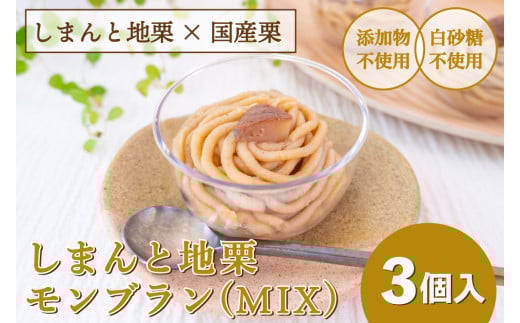 【添加物不使用】栗のおいしさを追求！「しまんと地栗モンブラン(MIX／3個入)」／Qdr-A77
