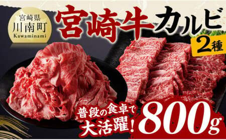 宮崎牛カルビ焼肉・切り落としセット合計800ｇ【 肉 牛肉 国産 黒毛和牛 宮崎牛 焼肉 宮崎県 川南町 】