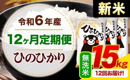 【12ヶ月定期便】令和6年産 新米 無洗米 ひのひかり 定期便 15kg《申込み翌月から発送》令和6年産 熊本県産 ふるさと納税 精米 ひの 米 こめ ふるさとのうぜい ヒノヒカリ コメ お米 hino