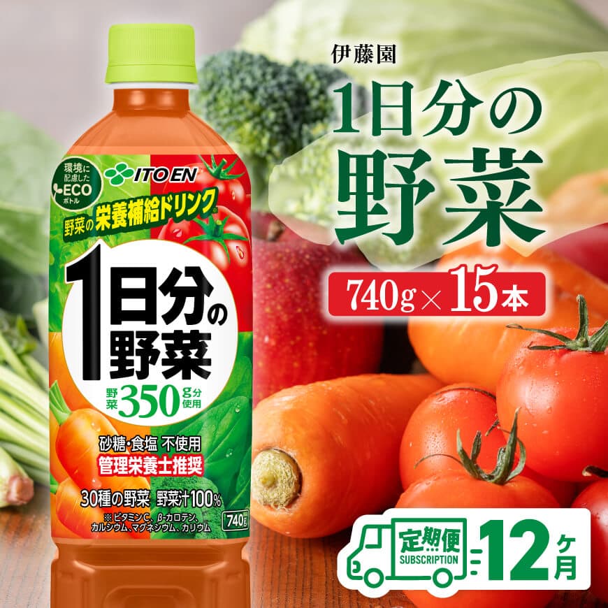 【12ヶ月定期便】 伊藤園 １日分の野菜 ペットボトル 740g×15本 【 飲料類 ソフトドリンク 野菜ジュース 】[E7365t12]