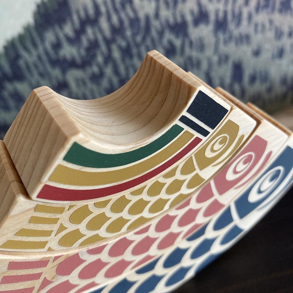 こいのぼり積木セット（吹き流し＋3匹）受注生産【土佐ろくろく工房】 [ATCU008]