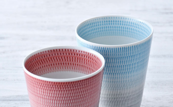 【波佐見焼】色染め流し フリーカップ （大） 赤・トルコ【一真窯】 [BB58]