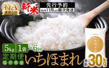 【新米・先行予約】令和7年産 お米の定期便6回お届け！米どころ福井のお米！いちほまれ5kg×6回 [e27-f005] 福井県 いちほまれ 定期便 6ヶ月連続 米 お米