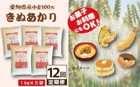 【小麦粉】愛知県産 きぬあかり 国産 薄力粉 1kg×5袋(計5kg) 定期便12回 H008-295