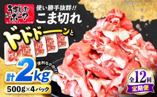 【12回定期便】【使い勝手◎】長崎うずしおポーク こま切れ 計2kg（500g×4P）＜スーパーウエスト＞ [CAG317]