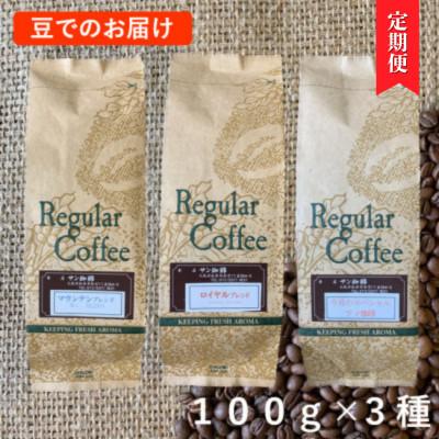 ふるさと納税 松原市 【毎月定期便】豆300g(100g×3種) サン珈琲自家焙煎詰合せセット全3回
