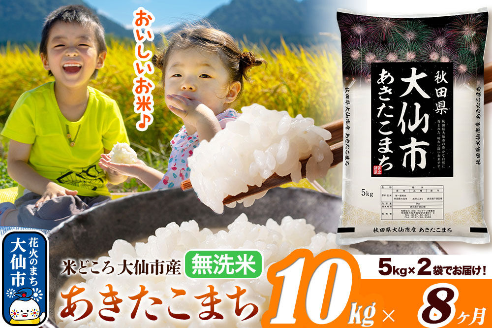 米《定期便8ヶ月》あきたこまち【無洗米】米どころ秋田県大仙市産 あきたこまち 10kg（5kg×2袋） [米 お米 こめ 無洗米 精米 あきたこまち ブランド米 通算23回 特A 小分け ご飯 ごはん