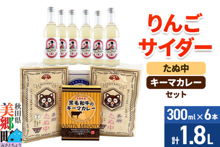 りんごサイダー6本とたぬ中・キーマカレーのセット 炭酸飲料 カレー キーマカレー レトルト 中華麺