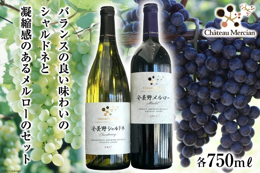 ワイン 赤 白 安曇野メルロー & 安曇野シャルドネ 各 750ml 計 2本 [シャトー・メルシャン 勝沼ワイナリー 長野県 池田町 48110299] 飲み比べ 赤ワイン 白ワイン 赤白