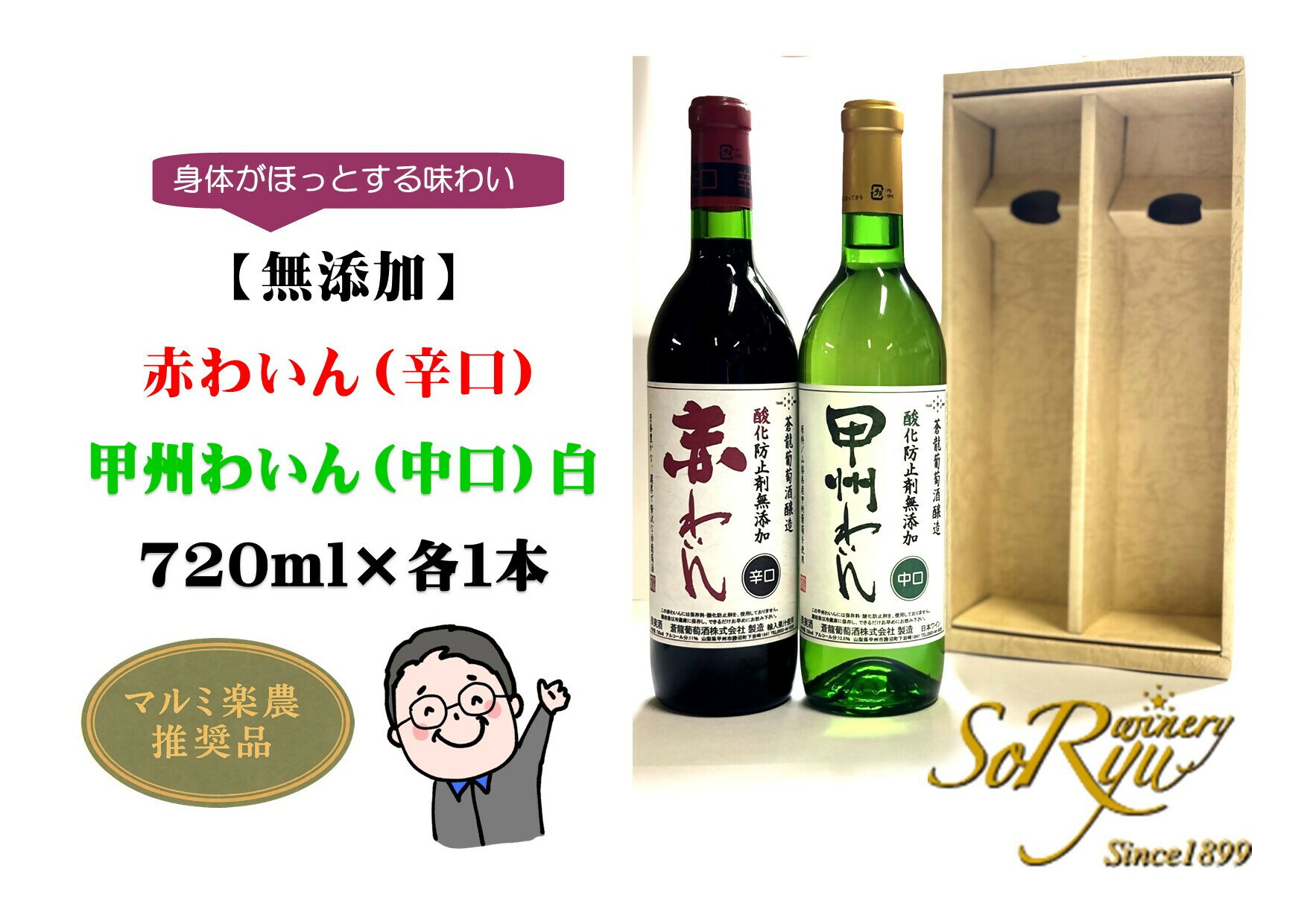 【ふるさと納税】 ワイン 赤 白 2本 セット 各1本 720ml 蒼龍葡萄酒 無添加 赤ワイン 白ワイン 赤わいん 甲州わいん フルボディ 辛口 中口 甘め コンコード 甲州 アルコール 酒 お酒 記念日 父の日 母の日 ギフト 贈答 山梨県 甲州市 （MRN） 【B11-310】