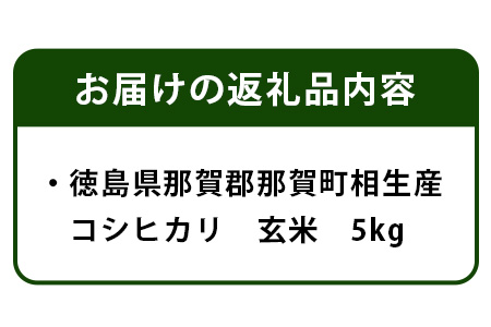 徳島県那賀町 相生産 コシヒカリ 玄米 5kg【徳島 那賀 国産 徳島県産 こめ おこめ 米 お米 ごはん ご飯 げんまい 玄米 こしひかり コシヒカリ 5kg 和食 おにぎり お弁当 食べて応援 ギ