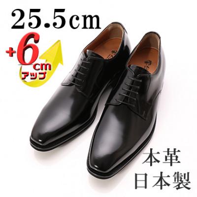 ふるさと納税 大和郡山市 牛革外羽根プレーン 6cmアップ メンズシークレットシューズ 紐 No.1931 黒 25.5cm