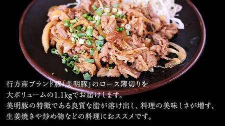 【 3ヶ月 連続 定期便 】美明豚 ロース薄切り 約1.1kg （茨城県共通返礼品：行方市）