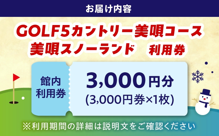 ゴルフ場 利用券 チケット 3000円 ゴルフ5 雪遊び スノーランド 北海道