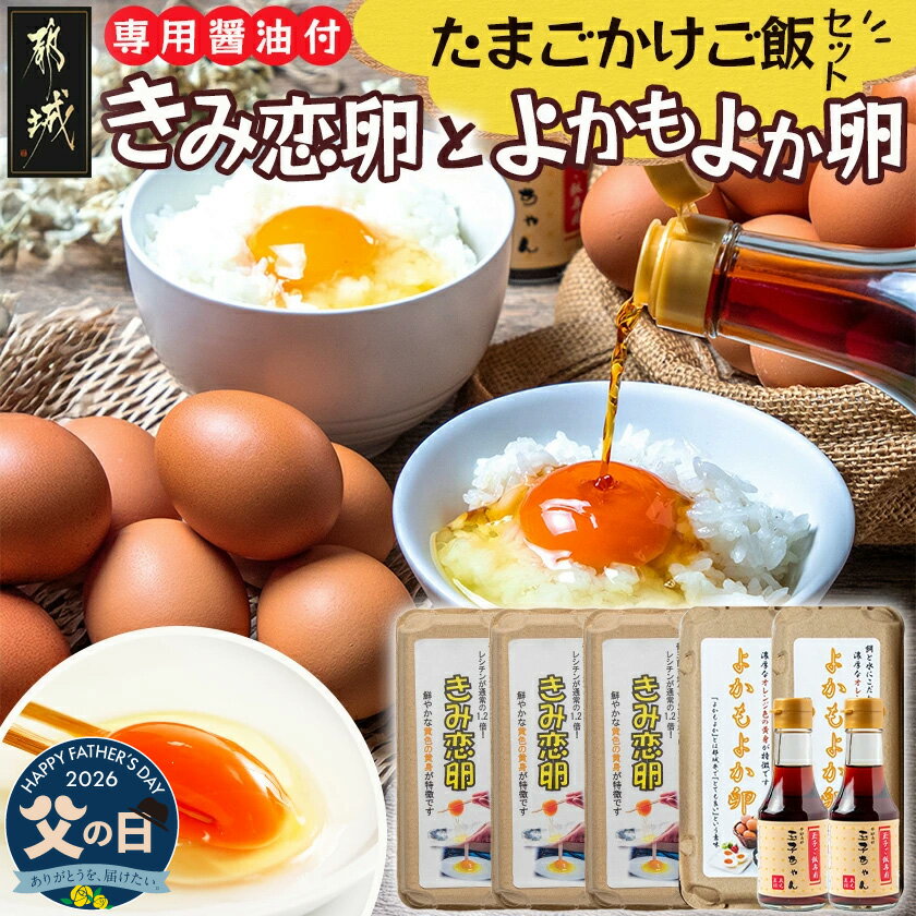 【ふるさと納税】【父の日】「きみ恋卵」と「よかもよか卵」のたまごかけご飯セット≪6月18日〜21日お届け≫ - たまご食べ比べセット 卵かけご飯専用 醤油 甘口 Mサイズ 父の日 ギフト プレゼント 贈答用 送料無料 12-2902-FG【宮崎県都城市は2年連続ふるさと納税日本一！】