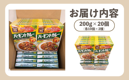 ハウス　バーモントカレー中辛＆ジャワカレー中辛　各10個（20個） ／ レトルトカレー カレー ハウス食品 レンジ お湯 湯煎 湯せん 時短 簡単 簡単調理 防災 防災食 長期保存 非常食 ローリング
