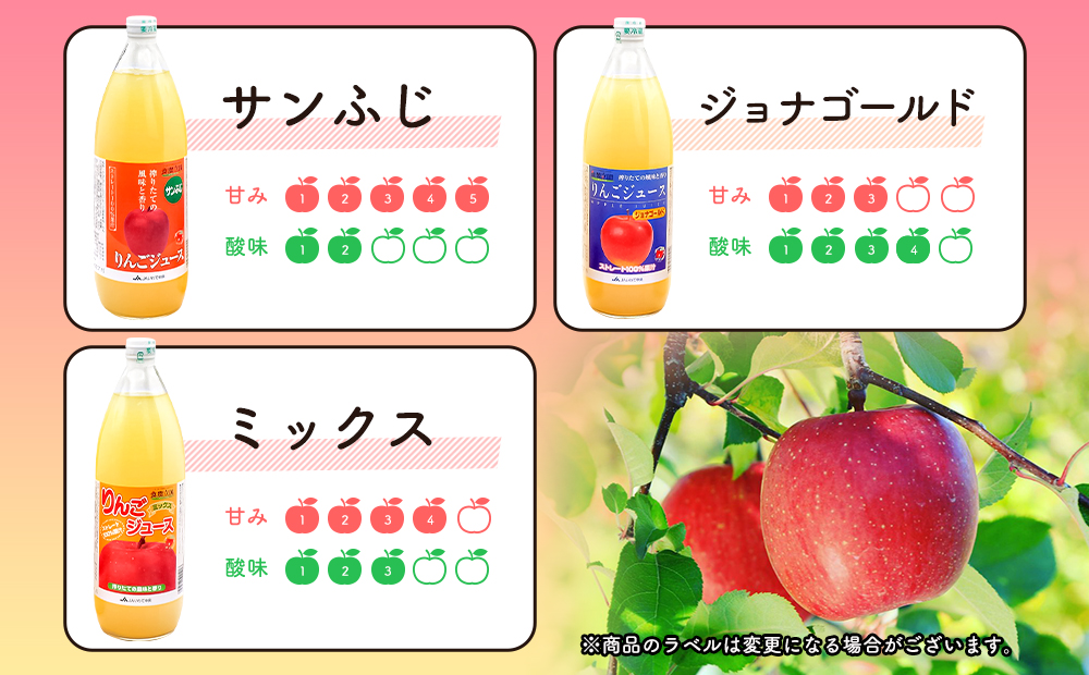 JAいわて中央のりんごジュース3種セット　１L×６本　ストレート果汁100％