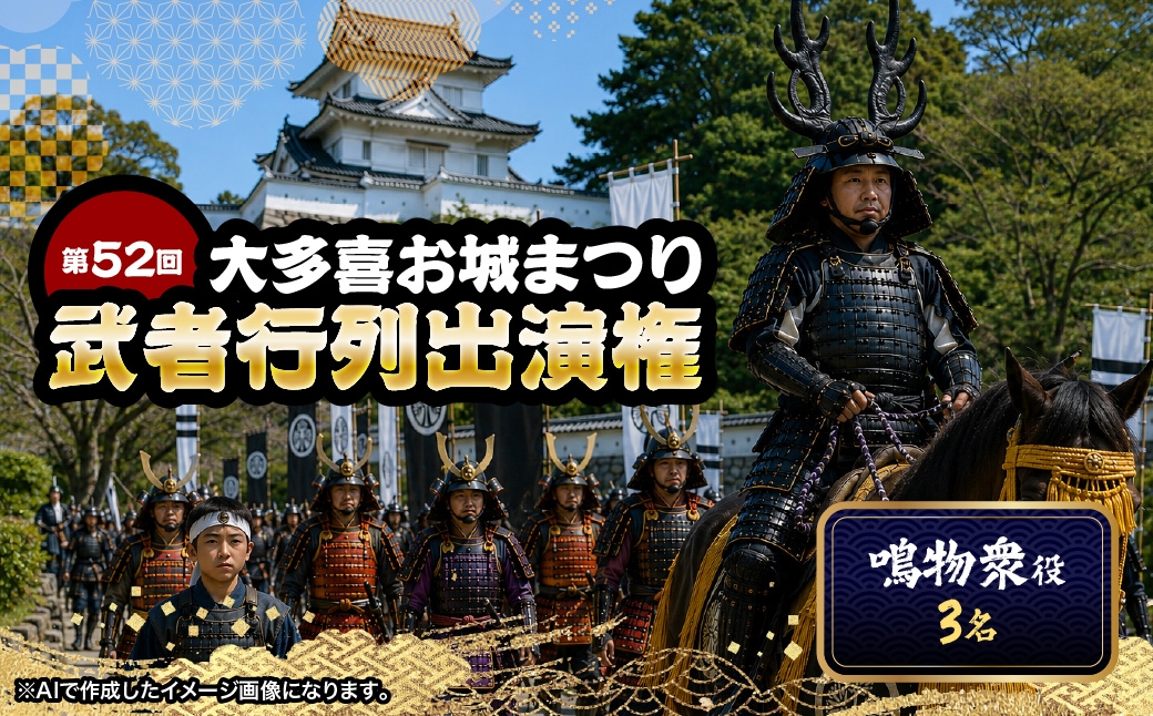 
                  第52回大多喜お城まつり武者行列出演権（鳴物衆役3名） W05015
                
