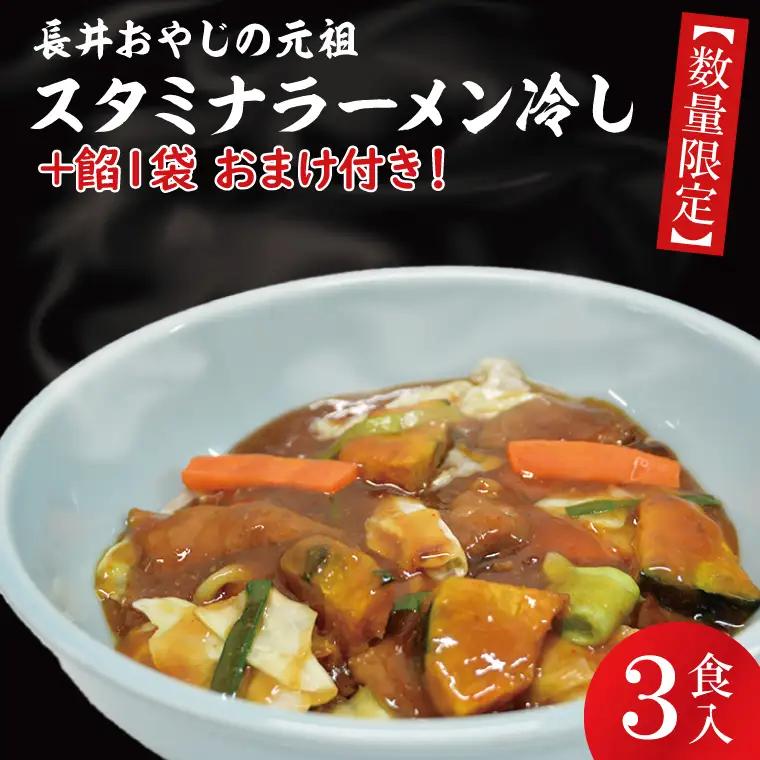 【日時指定必須】日曜朝のTVで紹介されました！長井おやじの元祖スタミナラーメン冷し（３食）【数量限定】+餡１袋 おまけ付き！（FF-2）