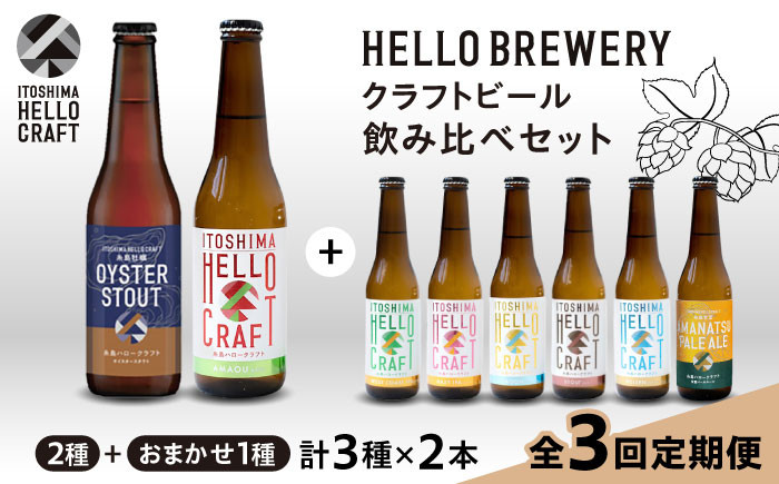 
【全3回定期便】【 3種 飲み比べ 】糸島 クラフト ビール 瓶 詰め合わせ 6本 セット 糸島市 / HELLO BREWERY 地ビール ビール [AGM002]
