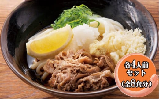 ふるさと萩の味 「どんどん」の肉うどんと肉ぶっかけうどん 各4人前セット（全8食分）　｜HG000582