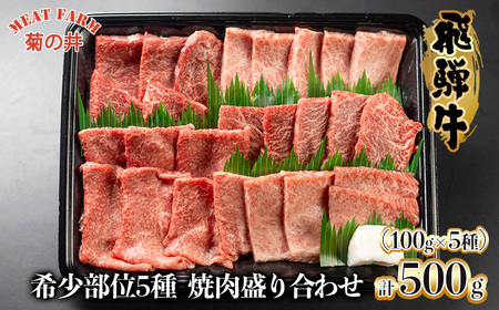 【数量限定】飛騨牛 希少部位5種 焼肉盛り合わせ 各100g  計500g  (ラムシン、ボンショー、カイノミ、トモサンカク、シキンボウ) 【70-45】