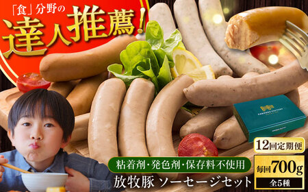 【全12回定期便】【結着剤・発色剤・保存料不使用】 放牧豚ソーセージ5種セット 無添加 無塩せき [AXBA025]