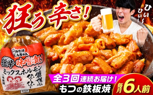 【3回定期便】 「元祖みたけとんちゃん」 狂辛 味噌漬け ミックスホルモン 3袋（6人前） / モツ もつ 白もつ ホルモン 辛口 / 御嵩町 / 藤よし [AVAA067]