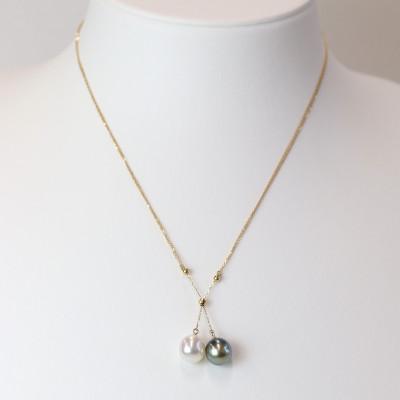 ふるさと納税 山梨市 K18白蝶・黒蝶真珠トリプルスライドネックレス最小40cm〜最大80cm |  | 01