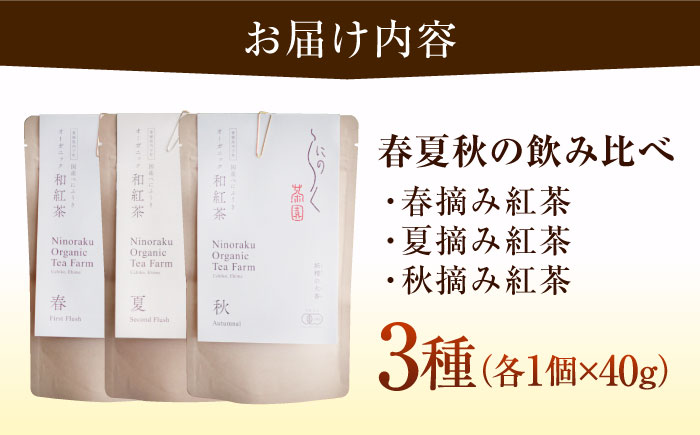 オーガニックの本格和紅茶 春夏秋の飲み比べセット (3種 各40g 計3個) ／ べにふうき 和紅茶 詰め合わせ 飲み比べ セット 内子町 国産 【にのらく茶園】 [BKBR003]