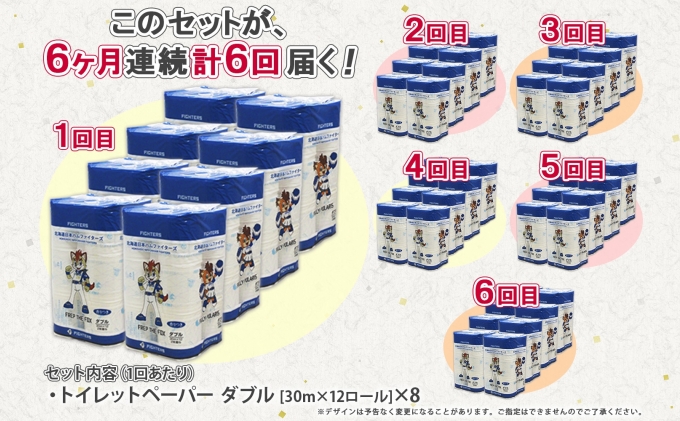 定期便 6ヵ月 連続6回 北海道 日本ハムファイターズ トイレットペーパー ダブル 30m巻き 96ロール 日本製 香りつき まとめ買い リサイクル 防災 常備品 消耗品 生活必需品 備蓄 ペーパー 