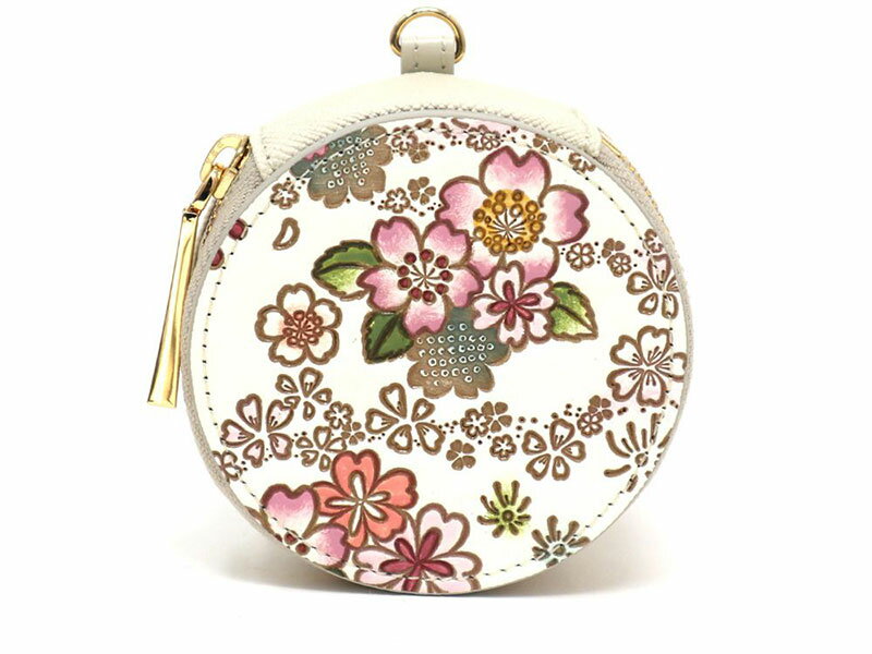 【ふるさと納税】【文庫屋大関】マカロンポーチ かすみ桜【皮革工芸品】 ポーチ ミニポーチ 小物入れ アクセサリー入れ イヤホン入れ 収納 保管ケース 手のひらサイズ 本革 革 皮革 工芸品 工芸 雑貨 ギフト プレゼント 日本製 東京