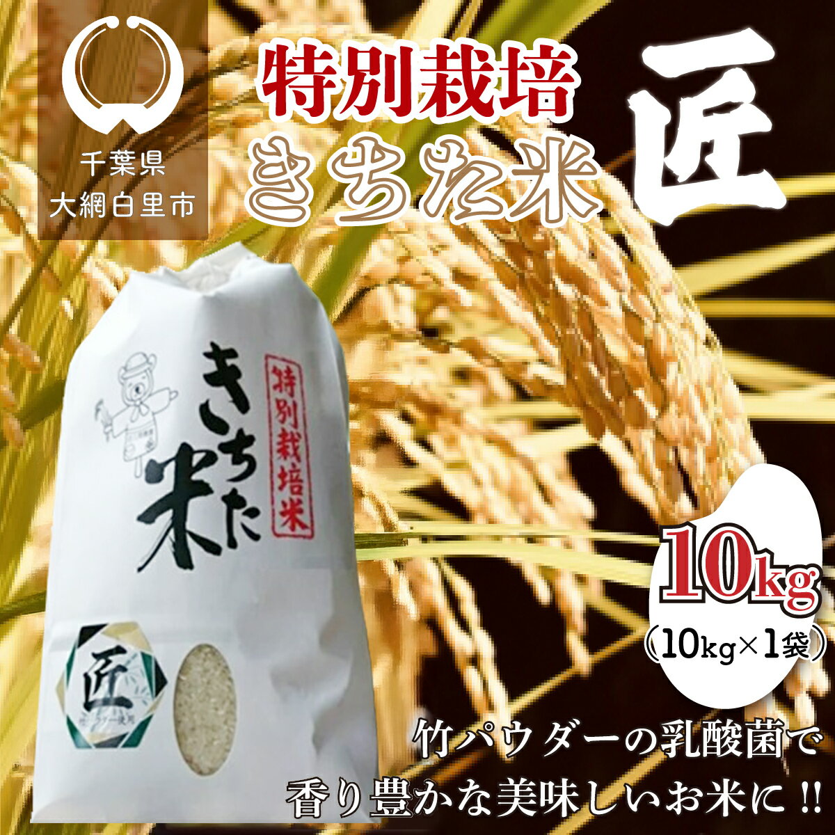 【ふるさと納税】千葉県 大網白里市産 きちた米『匠(たくみ)』 （特別栽培米 コシヒカリ）10kg（10kg×1袋） 特別栽培米 お米 10kg 千葉県産 大網白里市 コシヒカリ 米 精米 こめ 送料無料 J007