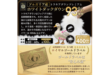 【冬用】 洗える 羽毛布団 クイーン 冬 掛け布団 布団 羽毛 本掛け ブルガリア産 ホワイトダックダウン 93％ 1.9kg 400dp アイボリー 無地 [川村羽毛 山梨県 韮崎市 2074533
