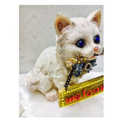 ふるさと納税 中間市 ジュエリー招き猫:ウエルカムキャット(ボード付き)白猫 |  | 01